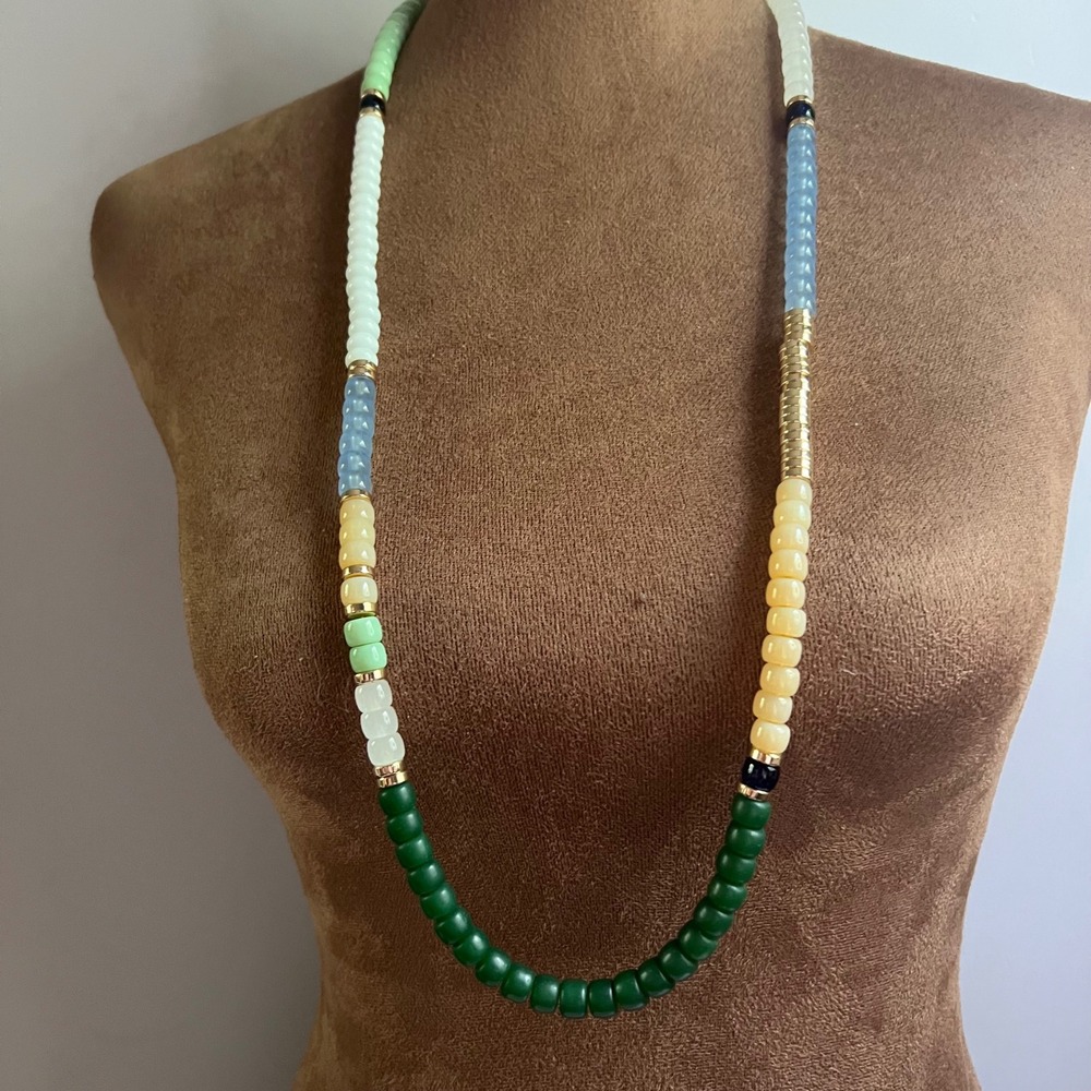 Multi Color Resin Glass Beaded Long Strand Necklace 32 Inch Eclectic